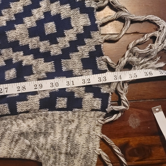 VINTAGE HAVANA TRIBAL FRINGE DUSTER NAVY & GRAY, SZ LARGE - Picture 13 of 14